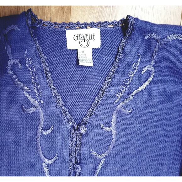 VTG -Cervelle Embroidered Cottagecore Cardigan Blue Purple Art to Wear - Picture 2 of 6